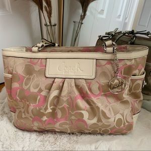 2000s Pink Beige Coach Signature Tote Vintage